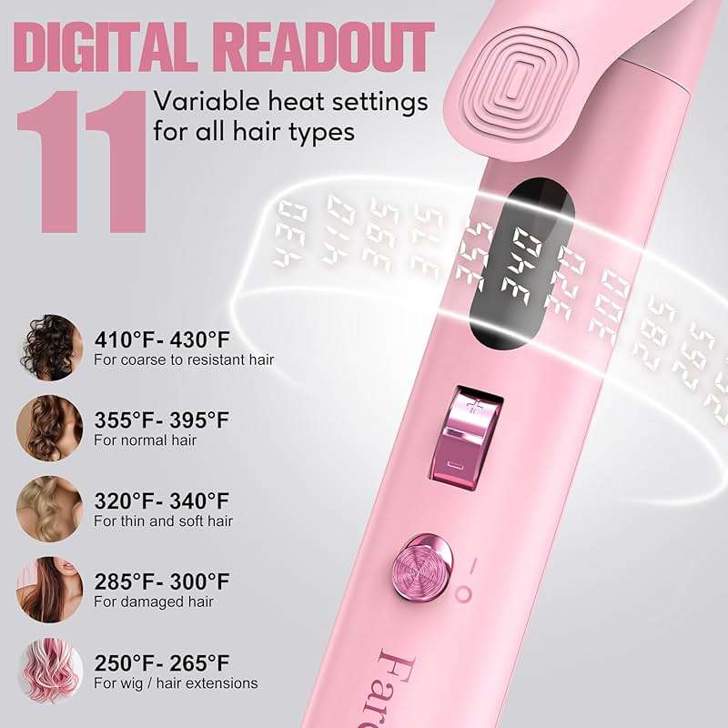 FARERY Long Barrel Curling Iron 1 1/4 inch, 1.25 Inch Curling Iron for Thin Hair, Infused Argan Oil & Keratin, 11 Adjustable Temp, Include Clips & Silicone Pad, Pink - Image 5