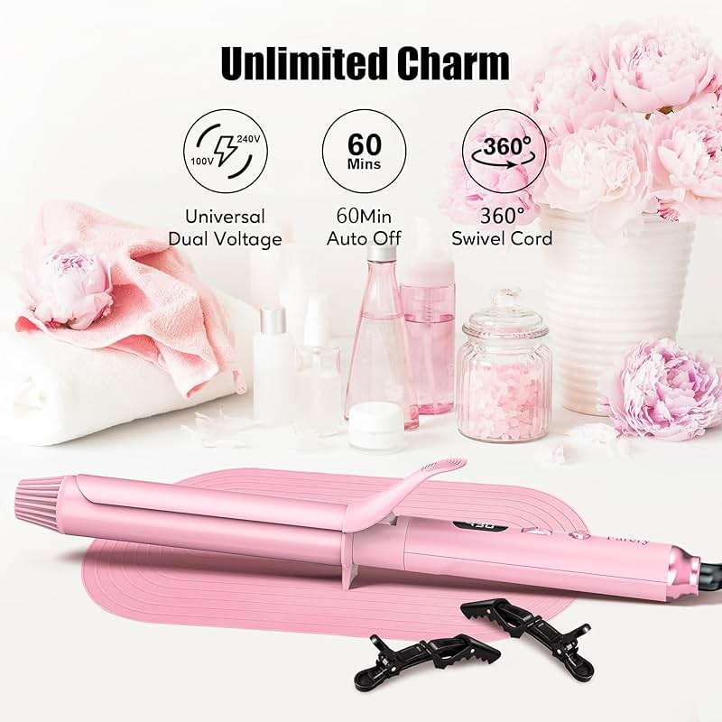 FARERY Long Barrel Curling Iron 1 1/4 inch, 1.25 Inch Curling Iron for Thin Hair, Infused Argan Oil & Keratin, 11 Adjustable Temp, Include Clips & Silicone Pad, Pink - Image 6
