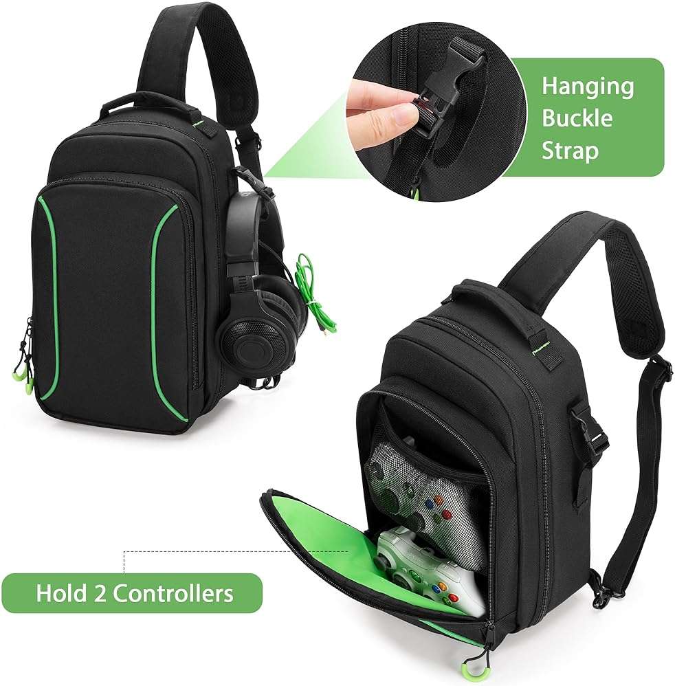 PGmoon Sling Carrying Case Compatible with Xbox Series S Game Console, Storage Travel Bag for Wireless Controllers and More Accessories (Patent Design) - Image 3
