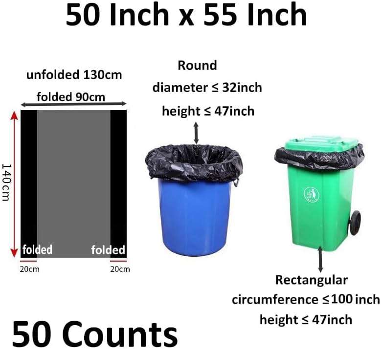 65 Gallon Trash Bags 1.8 Mil -50''x55'' Pack of 50 Thick Large Heavy Duty Multi-Use Garbage Bags Extra Large Strong Trash Can Liners for Office, Picnic,Kitchen, Bulk Bags (65 Gallon 50 Count) - Image 2