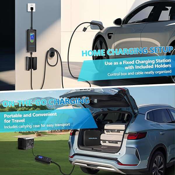 WINUSUAL Portable Level 1 and 2 EV Charger,16A 110-240V with Fix Time Charge, 20FT Cable, NEMA 6-20 Plug and NEMA 5-15 Adapter, SAE J1772 EV Electric car Charger, Current Adjustable(NOT for Tesla) - Image 2