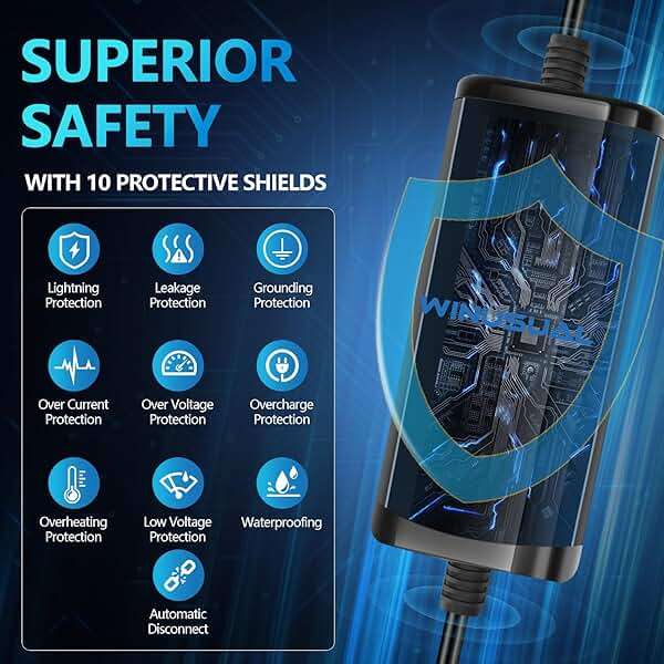 WINUSUAL Portable Level 1 and 2 EV Charger,16A 110-240V with Fix Time Charge, 20FT Cable, NEMA 6-20 Plug and NEMA 5-15 Adapter, SAE J1772 EV Electric car Charger, Current Adjustable(NOT for Tesla) - Image 3