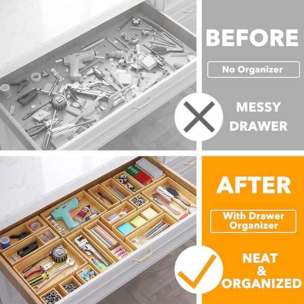 SpaceAid 21-Piece Bamboo Drawer Organizer Storage Boxes Set, Wood Tray Junk Drawer Organizers Multi-Use Divider Bins for Kitchen, Bathroom, Office Desk and Makeup Organization (21 Pack, Natural) - Image 3