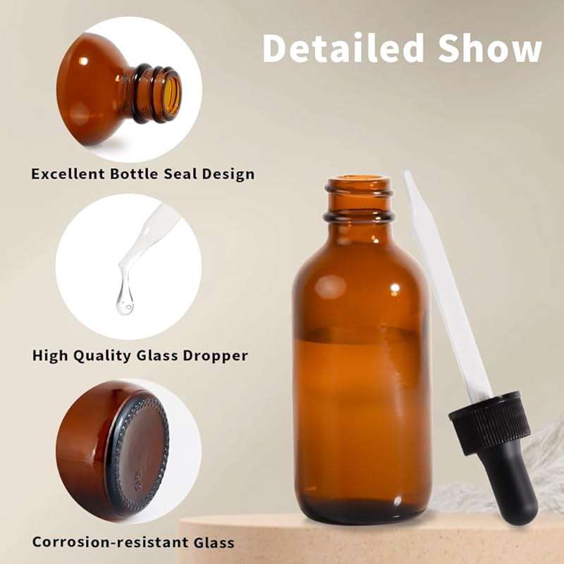 Dropper Bottle,2 oz 4 Pack Glass Droppers Bottle for Oils Eye Dropper Small Travel Oil Amber Dropper with 1 Funnel & 6 Labels - Essential Oils Bottles Tincture Bottles With Dropper Leakproof - Image 5