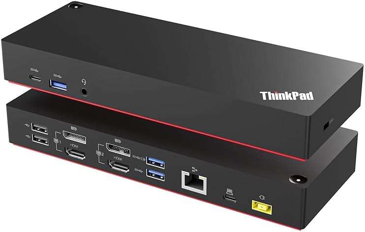 ThinkPad 40AF0135 Universal Hybrid USB-C with USB-A Adapter Docking Station for Lenovo Laptops, Dual Monitor, Comes with ITSPWR HDMI 4K Cable + DP Cable+ Cleaning Cloth - Image 1