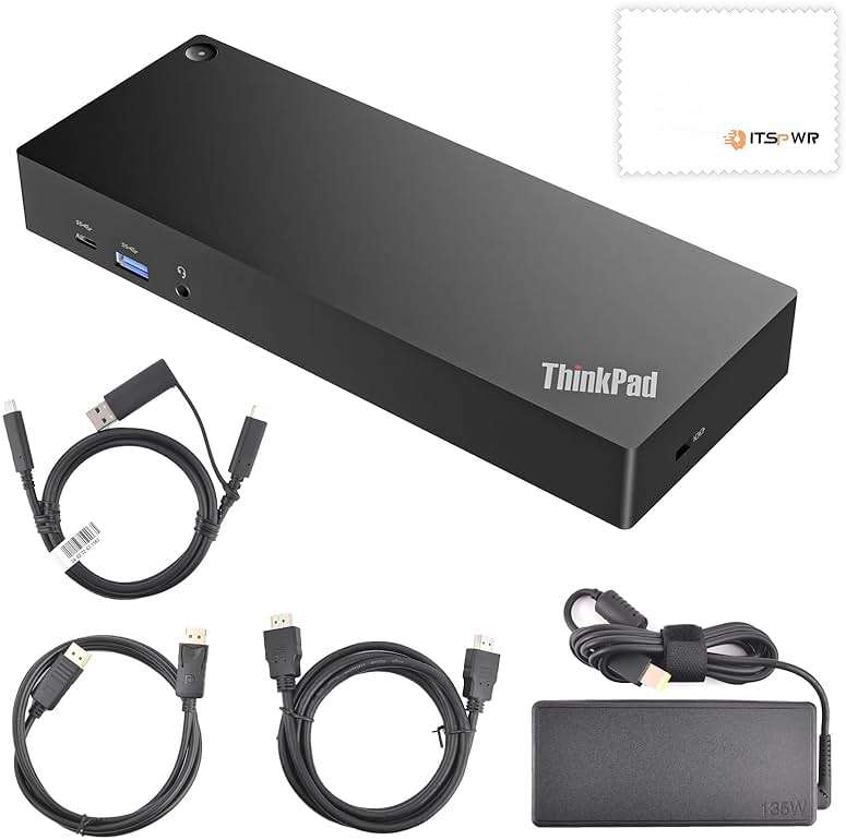ThinkPad 40AF0135 Universal Hybrid USB-C with USB-A Adapter Docking Station for Lenovo Laptops, Dual Monitor, Comes with ITSPWR HDMI 4K Cable + DP Cable+ Cleaning Cloth - Image 6