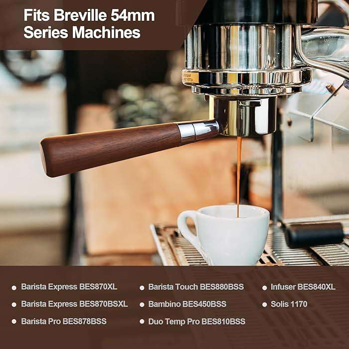 stochastic box 54 mm Bottomless Portafilter with Puck Screen, 3 Ears Espresso Portafilter Compatible with Breville Barista BES870XL Express Machines,Stainless Steel Porta filter and Rosewood Handle - Image 3