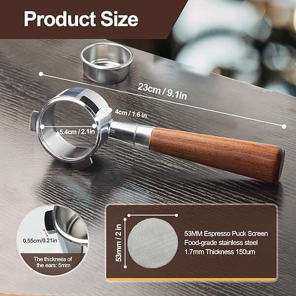 stochastic box 54 mm Bottomless Portafilter with Puck Screen, 3 Ears Espresso Portafilter Compatible with Breville Barista BES870XL Express Machines,Stainless Steel Porta filter and Rosewood Handle - Image 4