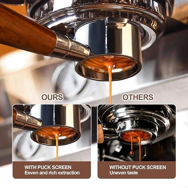 stochastic box 54 mm Bottomless Portafilter with Puck Screen, 3 Ears Espresso Portafilter Compatible with Breville Barista BES870XL Express Machines,Stainless Steel Porta filter and Rosewood Handle - Image 5