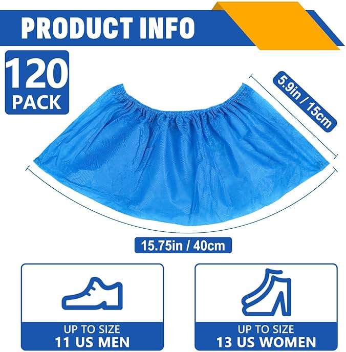 120 Pack(60 Pairs) Shoe Covers Disposable, Non-woven Fabric Shoes Covers for Indoor, Blue Durable & Reusable Disposable Boot & Shoe Covers, Larger Size Fits Various Shoes - Image 2
