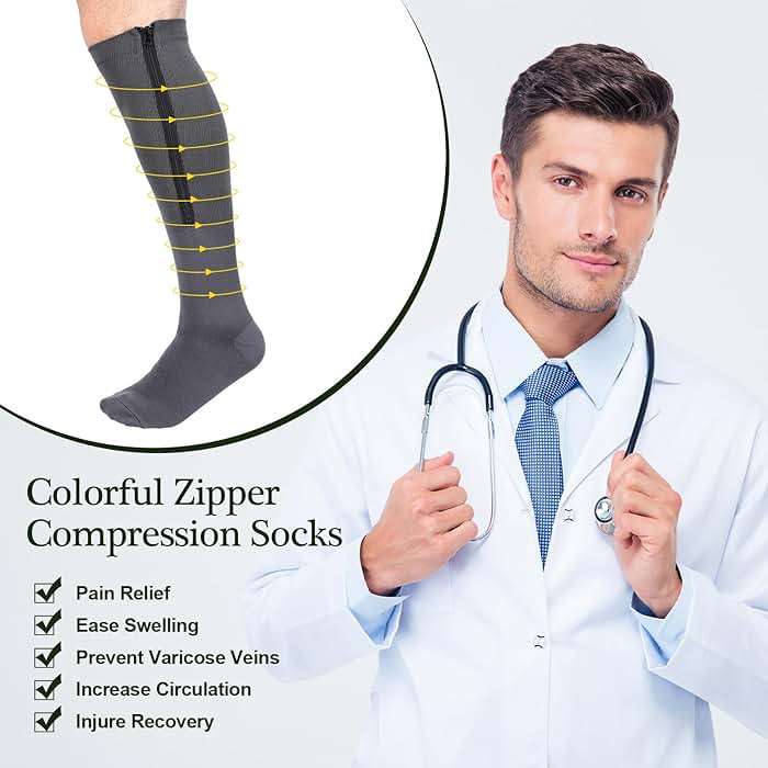 Tarpop 4 Pairs Men Zipper Compression Socks Colorful 20-30mmhg Compression Stockings with Zipper for Men Women Swelling Edema - Image 2