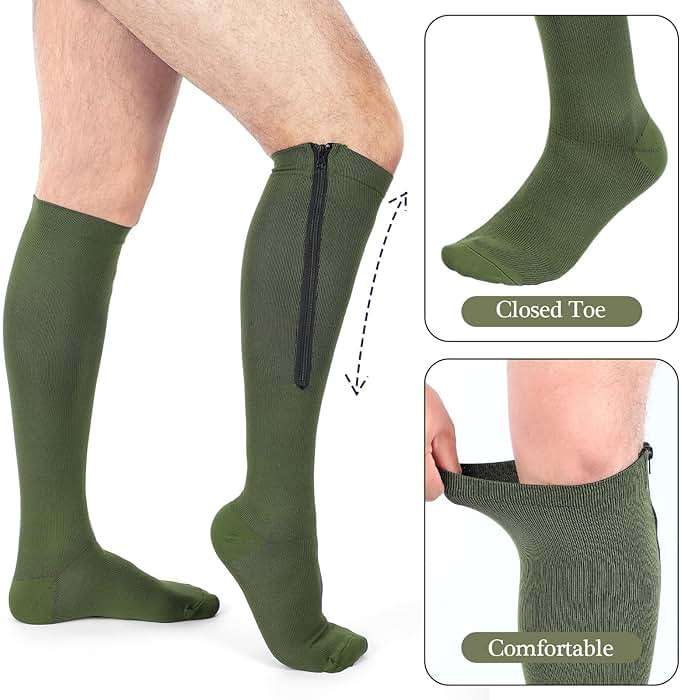 Tarpop 4 Pairs Men Zipper Compression Socks Colorful 20-30mmhg Compression Stockings with Zipper for Men Women Swelling Edema - Image 6