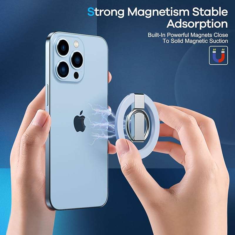 Lokyoo Magnetic Phone Ring Holder for MagSafe, Magnet Finger Ring Grip Stand Holder, Compatible with iPhone, and Smartphones, MagSafe Accessories-Blue - Image 2