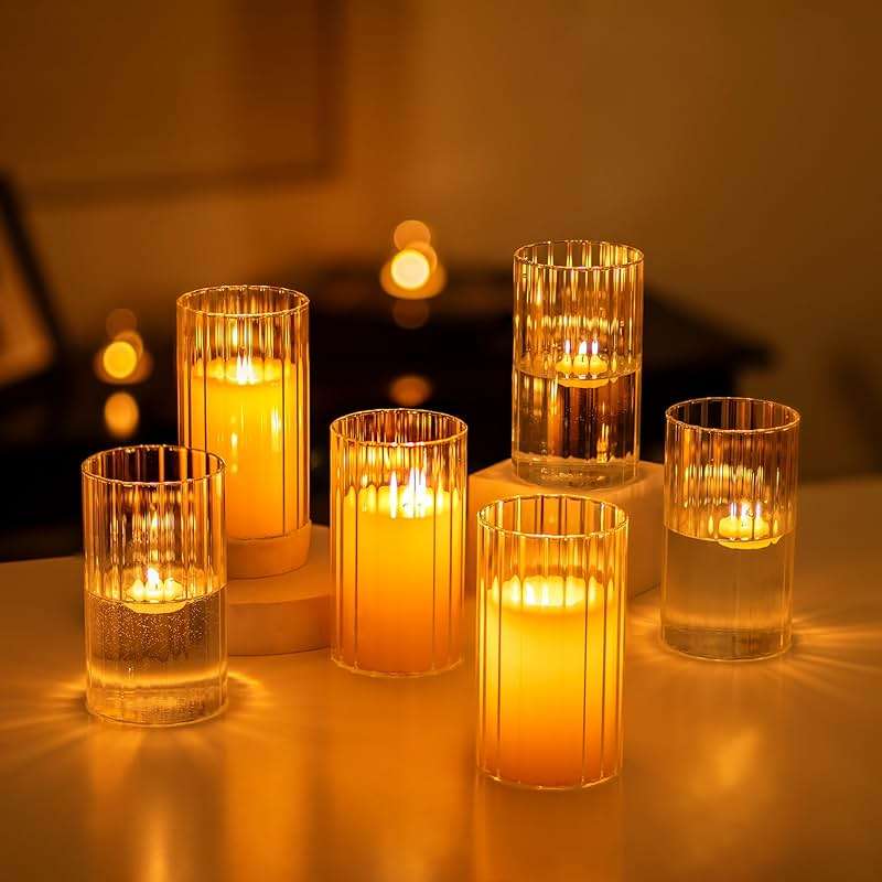 Hewory Glass Hurricane Candle Holders Set of 6, Clear Glass Cylinder Vases for Pillar & Floating Candles, 6 inch - Centerpieces, Wedding & Christmas Home Decor - Image 2
