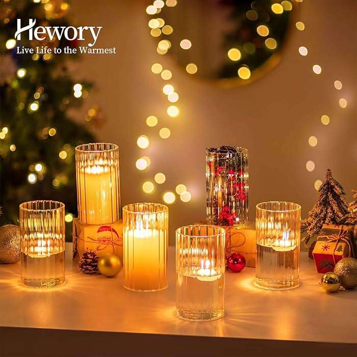 Hewory Glass Hurricane Candle Holders Set of 6, Clear Glass Cylinder Vases for Pillar & Floating Candles, 6 inch - Centerpieces, Wedding & Christmas Home Decor - Image 5