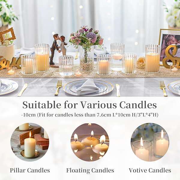 Hewory Glass Hurricane Candle Holders Set of 6, Clear Glass Cylinder Vases for Pillar & Floating Candles, 6 inch - Centerpieces, Wedding & Christmas Home Decor - Image 7