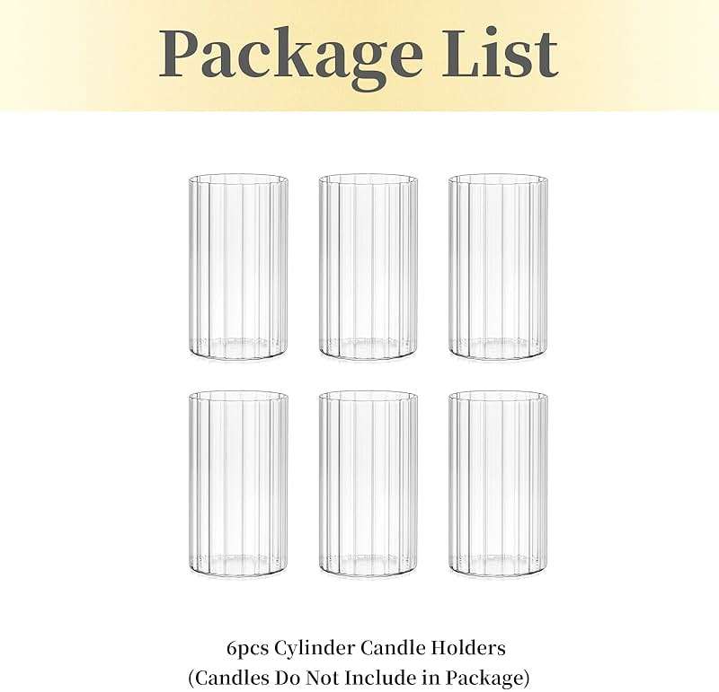 Hewory Glass Hurricane Candle Holders Set of 6, Clear Glass Cylinder Vases for Pillar & Floating Candles, 6 inch - Centerpieces, Wedding & Christmas Home Decor - Image 8