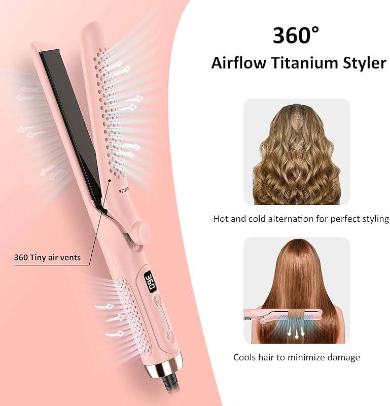 MESCOMB 360° Airflow Styler – 1 Inch 2-in-1 Hair Straightener & Curler with Vented Cool Air for Style Locking, Extra Long Flat Iron, Dual Voltage for European Travel - Image 3