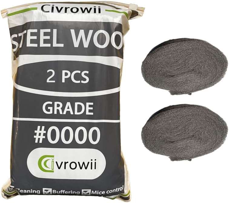 (2 Pack) Civrowii 0000 Steel Wool Hole Filler, Gap Blocker, Barrier, Also for Glass Fine, Steel Wool Pads for Chrome or Wood Polishing (2) - Image 1