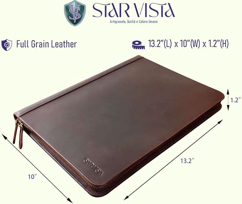 STAR VISTA Flamingo Full Grain Cowhide Leather Padfolio - Executive Business Folio, Sleeve for 13" Tablet & iPhone16, A4/US Letter Size Binder, Lefty Friendly - Image 3