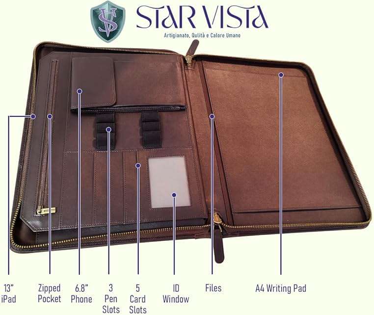 STAR VISTA Flamingo Full Grain Cowhide Leather Padfolio - Executive Business Folio, Sleeve for 13" Tablet & iPhone16, A4/US Letter Size Binder, Lefty Friendly - Image 4