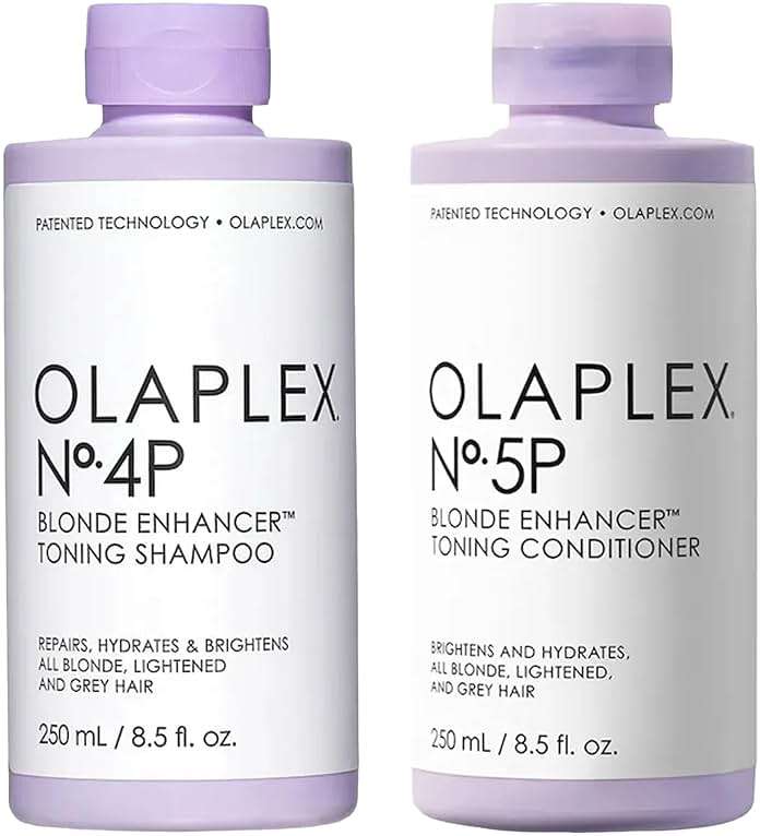 Olaplex No. 4P Blonde Enhancing Toning Shampoo, 8.5 Fl Oz + No. 5P Blonde Enhancer™ Toning Conditioner, Repairs, Hydrates, & Brightens All Blonde, Lightened, & Grey Hair - Image 1