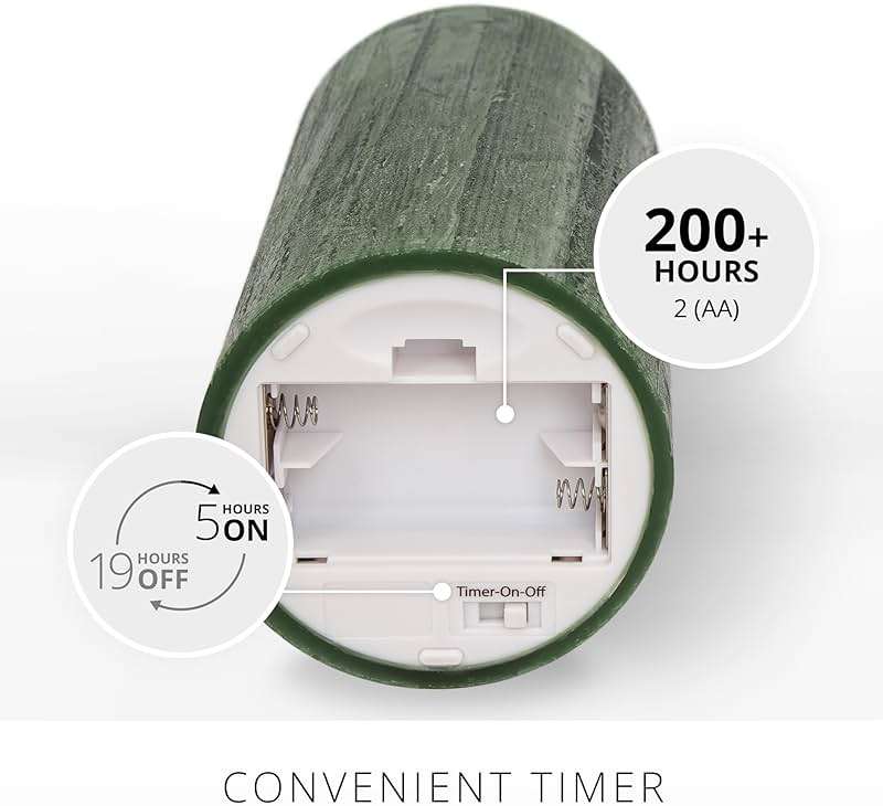 Luminara Selenite Looking Flameless Candle, Holiday Green 3" x 6.5", Battery Operated Real Wax Moving Flame LED Pillar w/Timer, Home Decor Unscented - Image 4