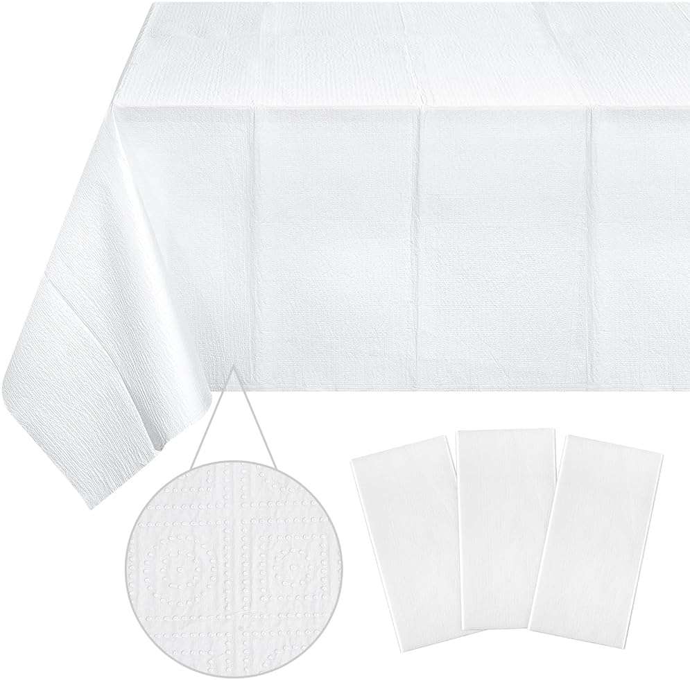 Ragnhild 3 Pack White Paper Tablecloths for Rectangle Tables, 3 Ply Paper Disposable Table Cloths for Parties, Bulk Rectangle Party Table Cover for Birthday, Wedding, Anniversary, Banquet, 54x108Inch - Image 1