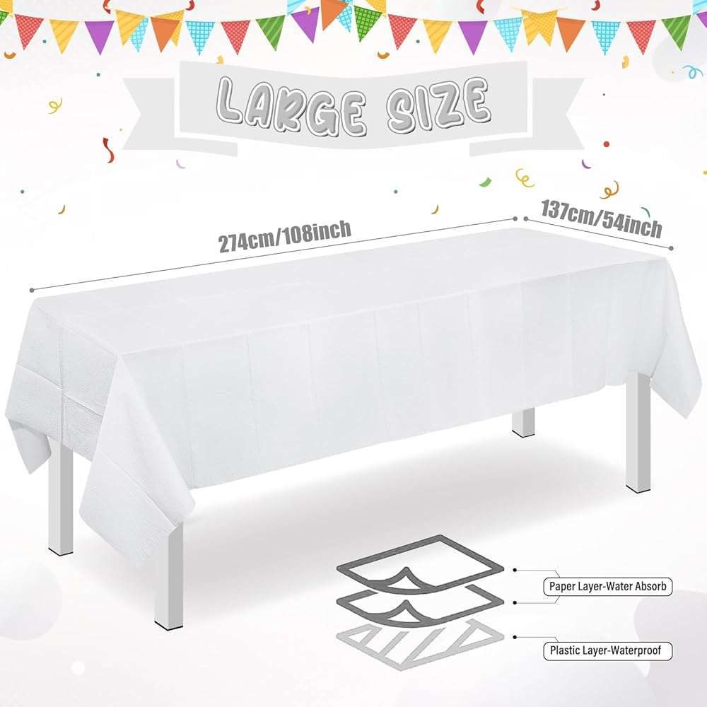 Ragnhild 3 Pack White Paper Tablecloths for Rectangle Tables, 3 Ply Paper Disposable Table Cloths for Parties, Bulk Rectangle Party Table Cover for Birthday, Wedding, Anniversary, Banquet, 54x108Inch - Image 3