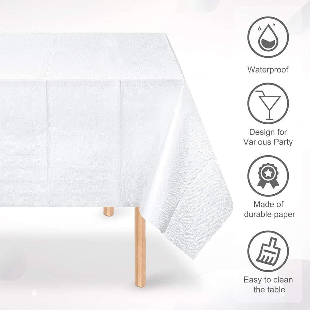 Ragnhild 3 Pack White Paper Tablecloths for Rectangle Tables, 3 Ply Paper Disposable Table Cloths for Parties, Bulk Rectangle Party Table Cover for Birthday, Wedding, Anniversary, Banquet, 54x108Inch - Image 4