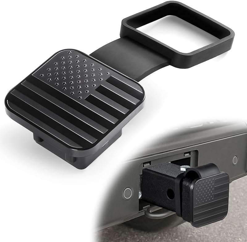 UYYE 2 Inch Rubber Trailer Hitch Cover, American Flag Rubber Tow Tube Cover Plug Cap, Car Exterior Accessories Fits for Most Vehicles Hitch Receivers, Hitch Cover Tube Plug Cap (Black) - Image 1
