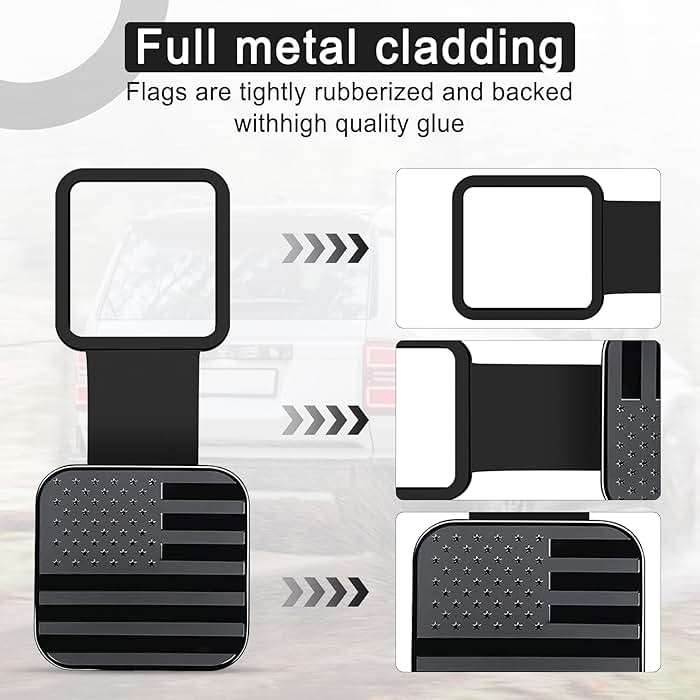 UYYE 2 Inch Rubber Trailer Hitch Cover, American Flag Rubber Tow Tube Cover Plug Cap, Car Exterior Accessories Fits for Most Vehicles Hitch Receivers, Hitch Cover Tube Plug Cap (Black) - Image 3