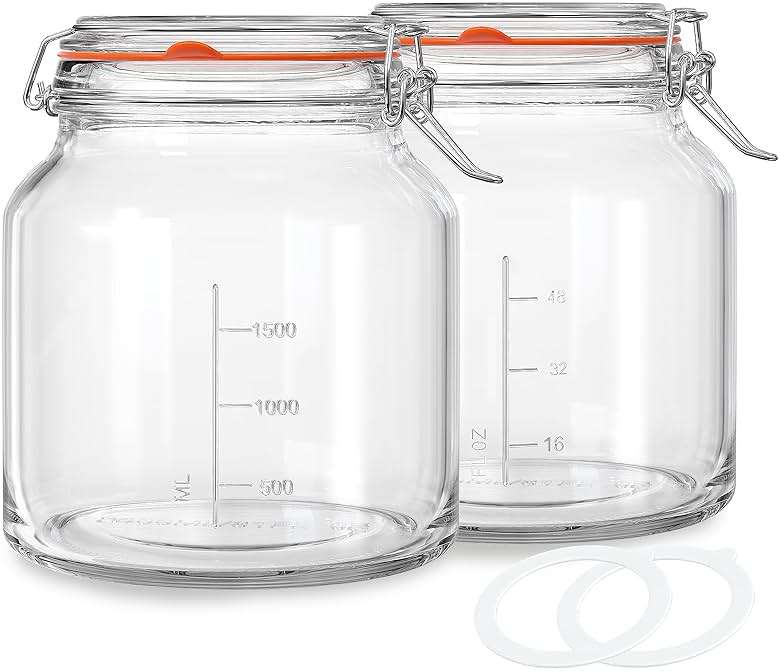 Qianfenie 2 Pack 79oz Glass Jar with Lid(2350ML), 0.6 Gallon Mason Jars Wide Mouth with Airtight Lid, Glass Pickle Jar for Food Storage, Cookies, Pickling, Kombucha(Includes 2 Spare Seals) - Image 1