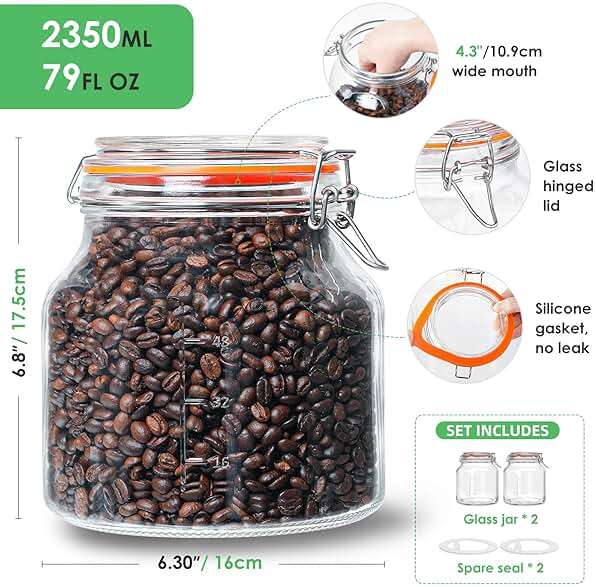 Qianfenie 2 Pack 79oz Glass Jar with Lid(2350ML), 0.6 Gallon Mason Jars Wide Mouth with Airtight Lid, Glass Pickle Jar for Food Storage, Cookies, Pickling, Kombucha(Includes 2 Spare Seals) - Image 3