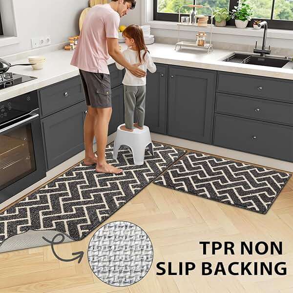 hicorfe Kitchen Runner Rug,Set of 2 Non Slip Kitchen Mats for Floor,Comfort Washabe Kitchen Rugs Carpet for Hallways Entryway Laundry Room(20"x32"+20"x59",Black) - Image 4