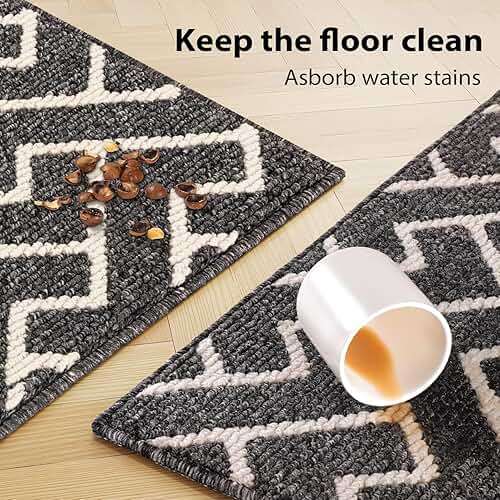 hicorfe Kitchen Runner Rug,Set of 2 Non Slip Kitchen Mats for Floor,Comfort Washabe Kitchen Rugs Carpet for Hallways Entryway Laundry Room(20"x32"+20"x59",Black) - Image 5