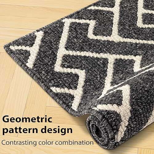 hicorfe Kitchen Runner Rug,Set of 2 Non Slip Kitchen Mats for Floor,Comfort Washabe Kitchen Rugs Carpet for Hallways Entryway Laundry Room(20"x32"+20"x59",Black) - Image 6