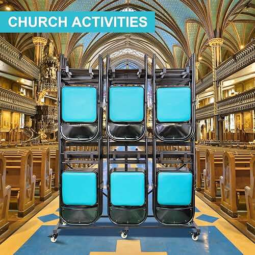 Geptipai Folding Chair Cart 800 lbs Capacity - Heavy Duty 2-Tier Chairs Rack with Locking Wheels for 84 Chairs, Folding Chair Storage Dolly for Event, Church, Garage - Image 2