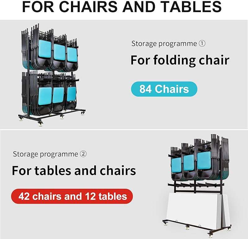 Geptipai Folding Chair Cart 800 lbs Capacity - Heavy Duty 2-Tier Chairs Rack with Locking Wheels for 84 Chairs, Folding Chair Storage Dolly for Event, Church, Garage - Image 4
