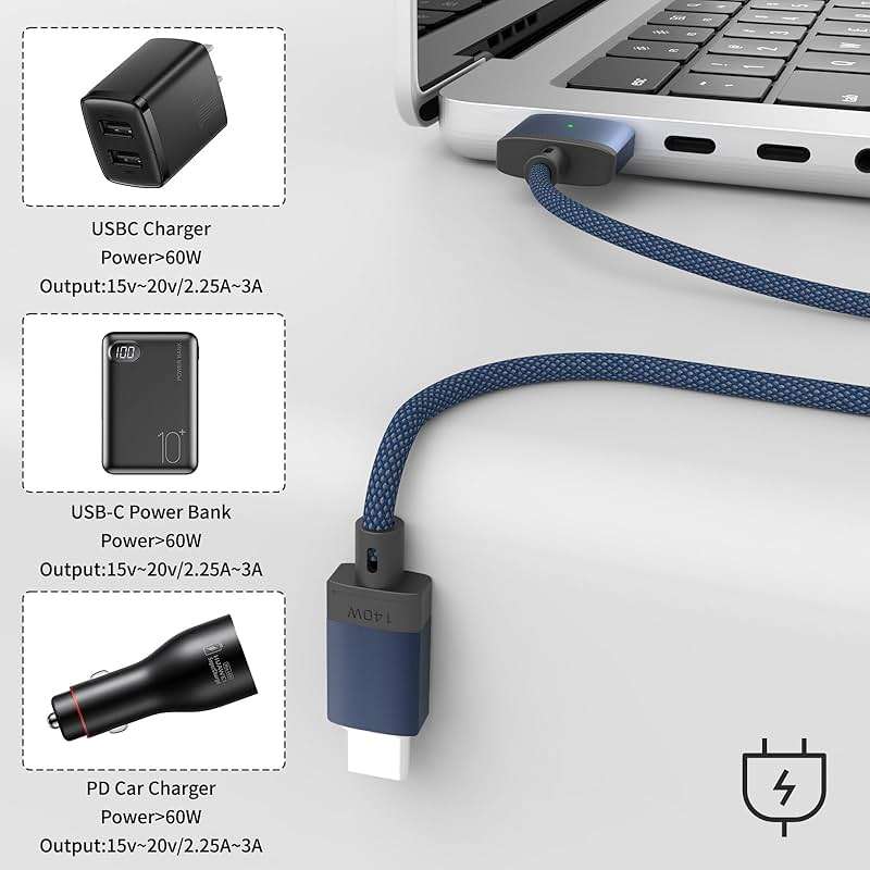 USB-C to Magnetic 3 Cable Compatible with Magsafe Charging Cable for M4 14” 16” MacBook Pro 2024 M3 Pro & Max, MacBook Air 2022 M2, Pro 2023 M2 Pro & Max - 6.6ft - Image 3