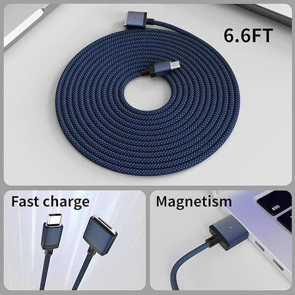 USB-C to Magnetic 3 Cable Compatible with Magsafe Charging Cable for M4 14” 16” MacBook Pro 2024 M3 Pro & Max, MacBook Air 2022 M2, Pro 2023 M2 Pro & Max - 6.6ft - Image 4