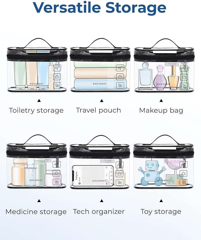 BAGSMART TSA Approved Toiletry Bag, 2 Pack Clear Makeup Cosmetic Bag Organizer, Quart Size Travel Bag for Toiletries, Carry-on Travel Accessories Essentials, Green-2pcs - Image 5