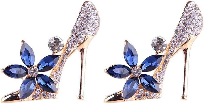 2Pcs Crystal Shoes Brooch Pins Jewelry Gift for Women Lady Gold Plated Cubic Austrian Crystal Flower Fashion High-Heel Shoes Brooch Pins Jewelry Gift - Image 1