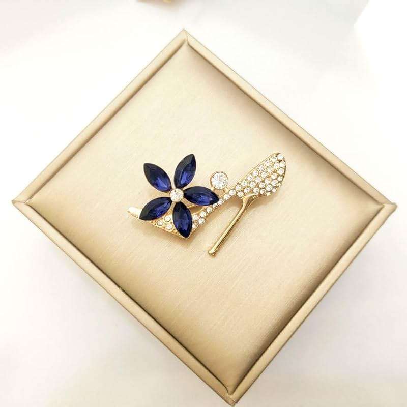 2Pcs Crystal Shoes Brooch Pins Jewelry Gift for Women Lady Gold Plated Cubic Austrian Crystal Flower Fashion High-Heel Shoes Brooch Pins Jewelry Gift - Image 3