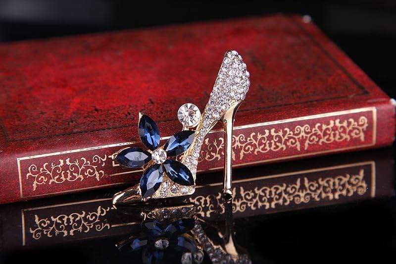 2Pcs Crystal Shoes Brooch Pins Jewelry Gift for Women Lady Gold Plated Cubic Austrian Crystal Flower Fashion High-Heel Shoes Brooch Pins Jewelry Gift - Image 4