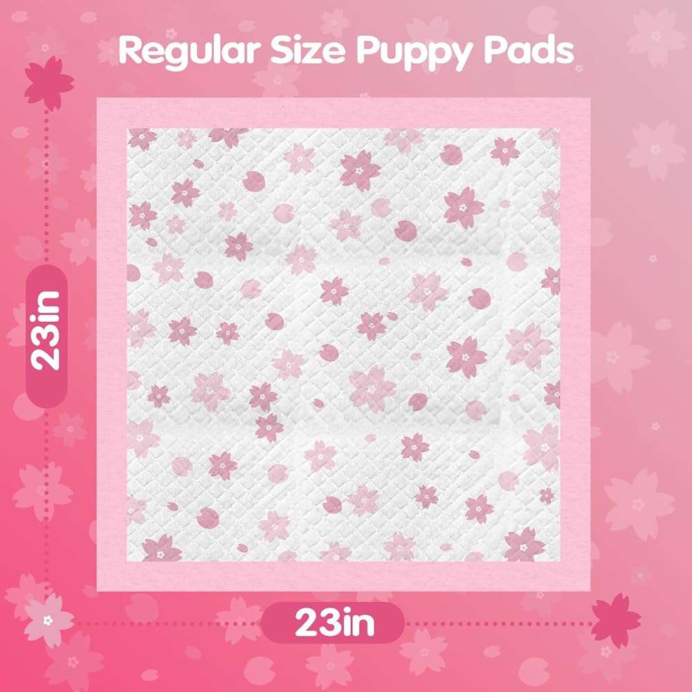 Pink Puppy Pads, 50 Count Cute Dog Pee Pad with Adhesive Tabs for Potty Training, Pink Cherry Blossom Design, Leak-Proof Quiky-Dry Pads for Puppies, Dogs, Cats, Rabbits(23x23in Super Absorbent) - Image 2