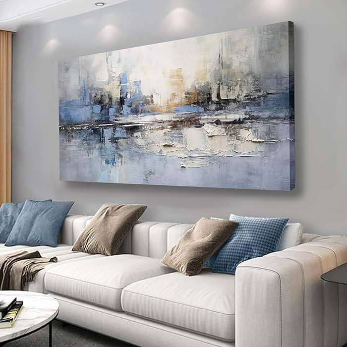 VHMING Abstract Wall Art Wall Decor Blue and Gray White Modern Canvas Wall Paintings Abstract Artwork for Living Room Bedroom Bathroom Office Home Decor Can Be Hung Directly 29"x 58" - Image 1