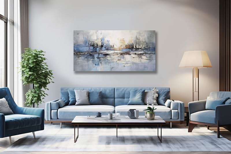 VHMING Abstract Wall Art Wall Decor Blue and Gray White Modern Canvas Wall Paintings Abstract Artwork for Living Room Bedroom Bathroom Office Home Decor Can Be Hung Directly 29"x 58" - Image 2