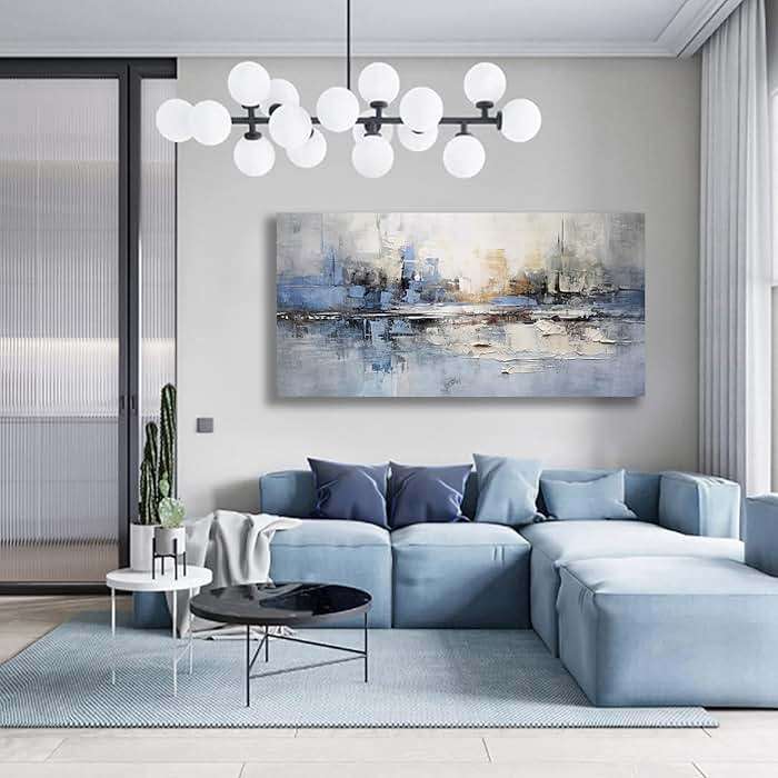VHMING Abstract Wall Art Wall Decor Blue and Gray White Modern Canvas Wall Paintings Abstract Artwork for Living Room Bedroom Bathroom Office Home Decor Can Be Hung Directly 29"x 58" - Image 3