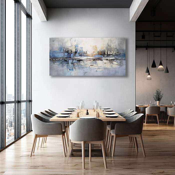 VHMING Abstract Wall Art Wall Decor Blue and Gray White Modern Canvas Wall Paintings Abstract Artwork for Living Room Bedroom Bathroom Office Home Decor Can Be Hung Directly 29"x 58" - Image 4